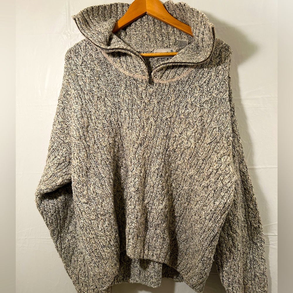 Fieldmaster Vintage 90’s Chunky 1/4 Zip  Cable Knit Mock Neck Oatmeal Lg Sweater